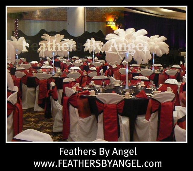 White ostrich feather centerpieces for casino